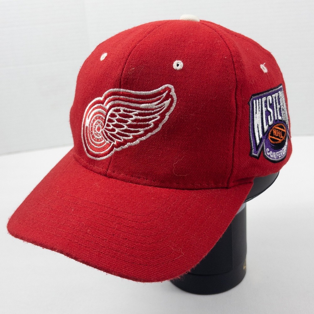 Starter Red Wings Hat Mens 6 5/8-7 1/2 Red Vintage 90s Starfit Western‎ NHL Cap